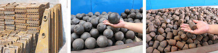 球磨機的易損件，左襯板，中鋼球，右鋼鍛